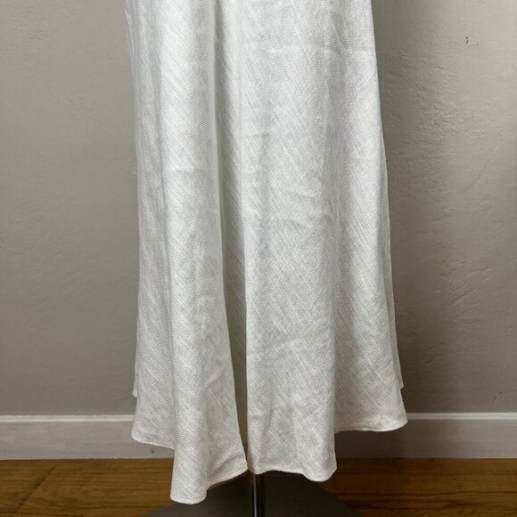 THEORY Midi Skirt White Woven Faux Wrap A Line Herring Linen Blend Size 8 - Picture 10 of 16